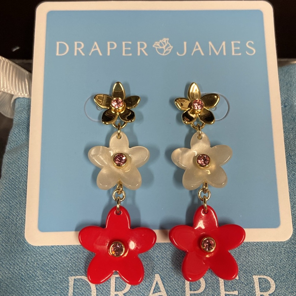🆕 Draper James Red and White Floral Acetate Earrings